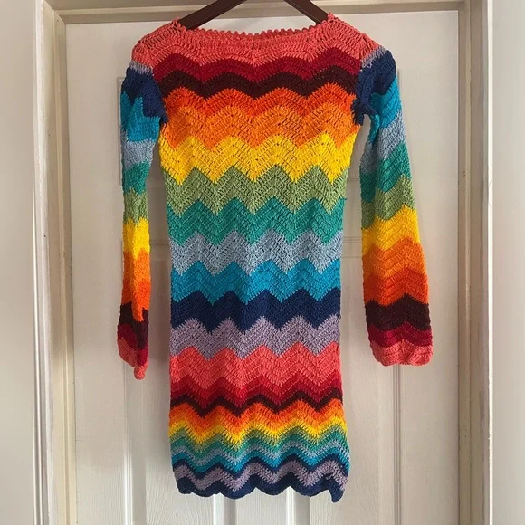 ALIX PINHO Rainbow Crochet Dress Handmade Boho Festival Maxi Multicolor - Picture 5 of 11